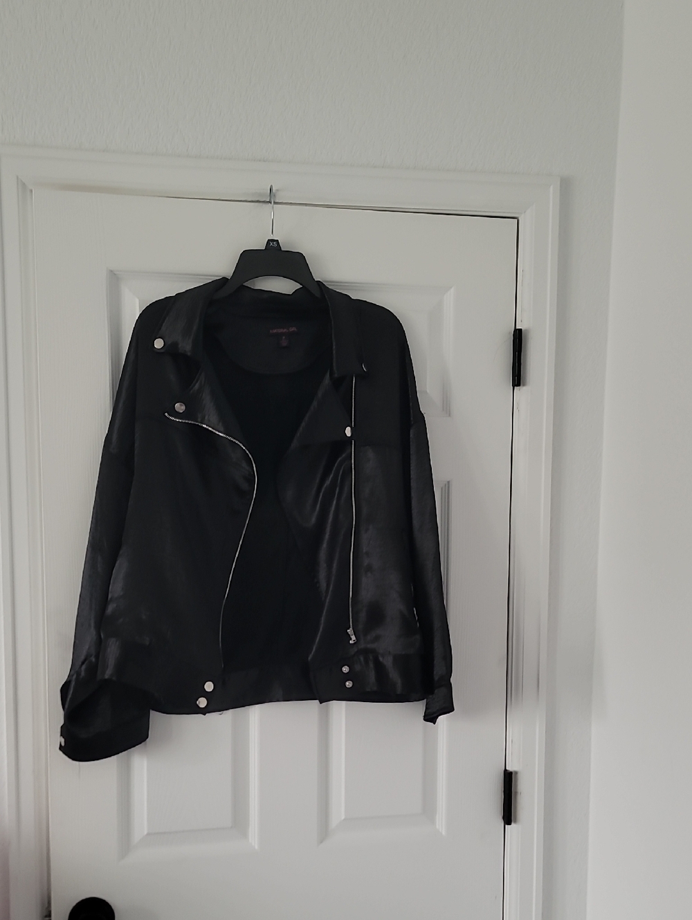 American Eagle Outfitters Black Satin Moto Jacket